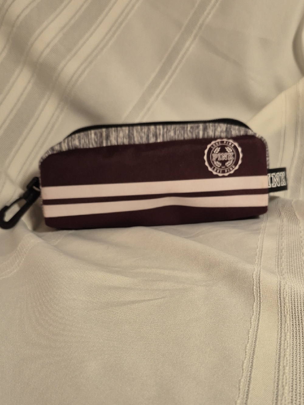 NWOT PINK Maroon Stripe Zip Pouch